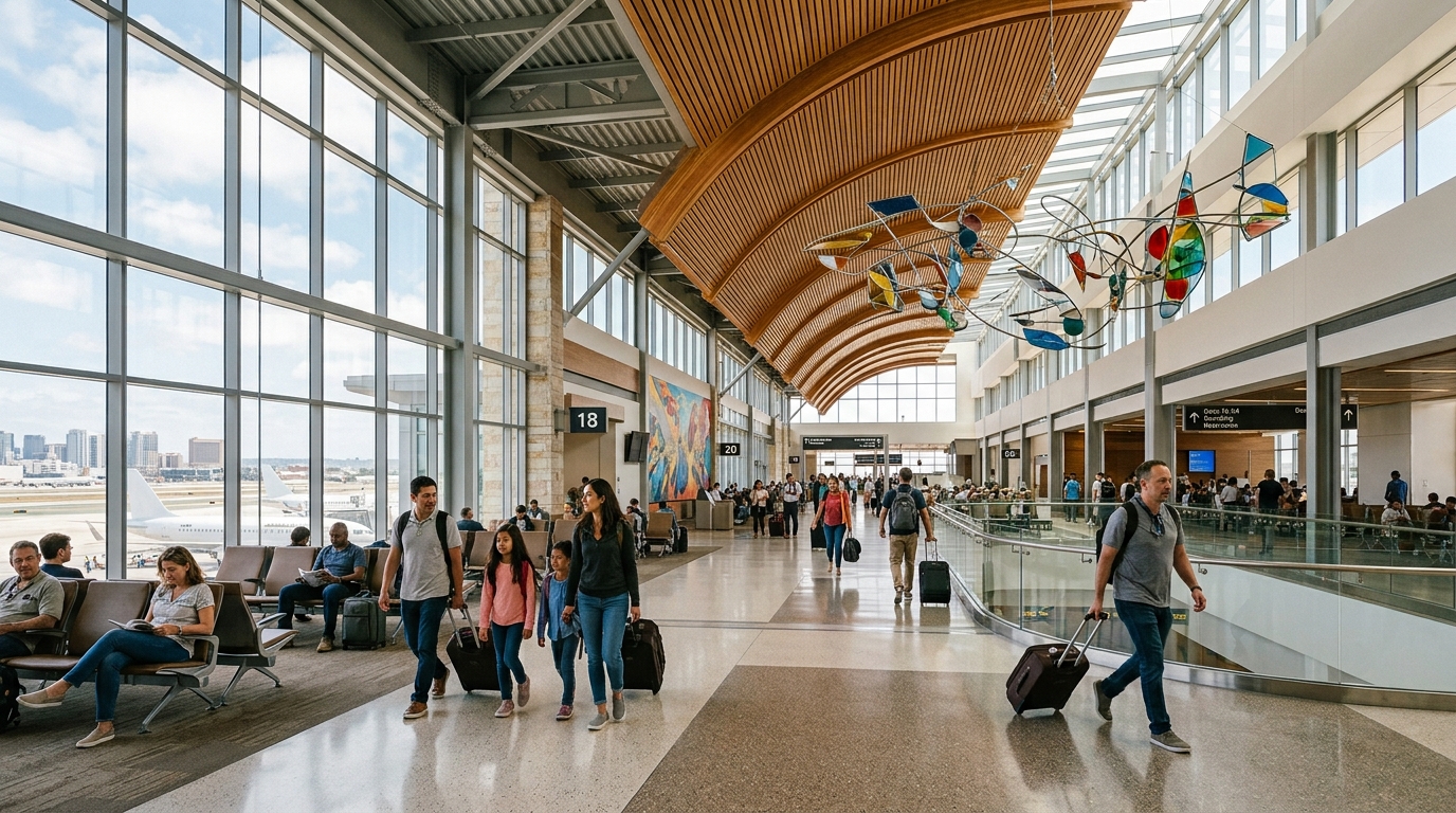 Bright passenger concourse inside San Diego Airport New Terminal 1