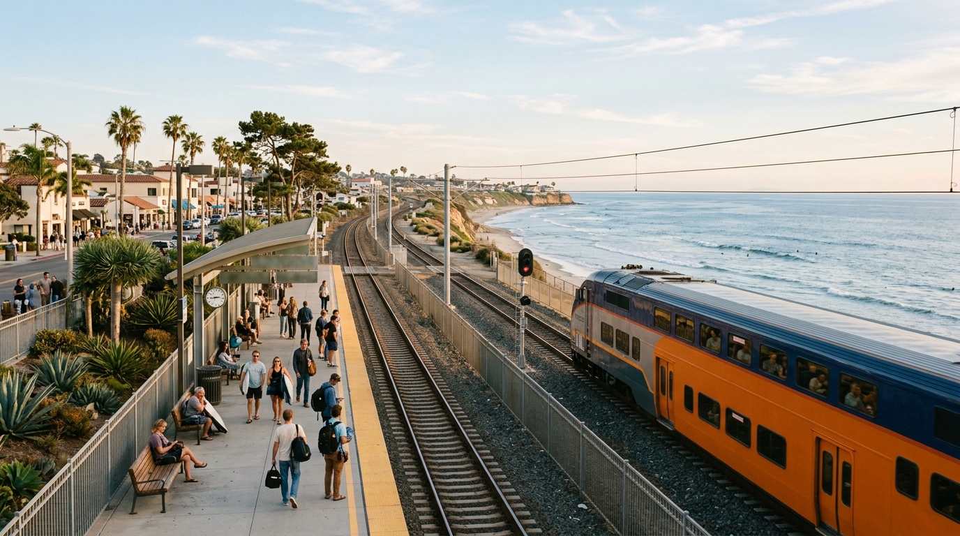 Coastal commuter train serving North County San Diego