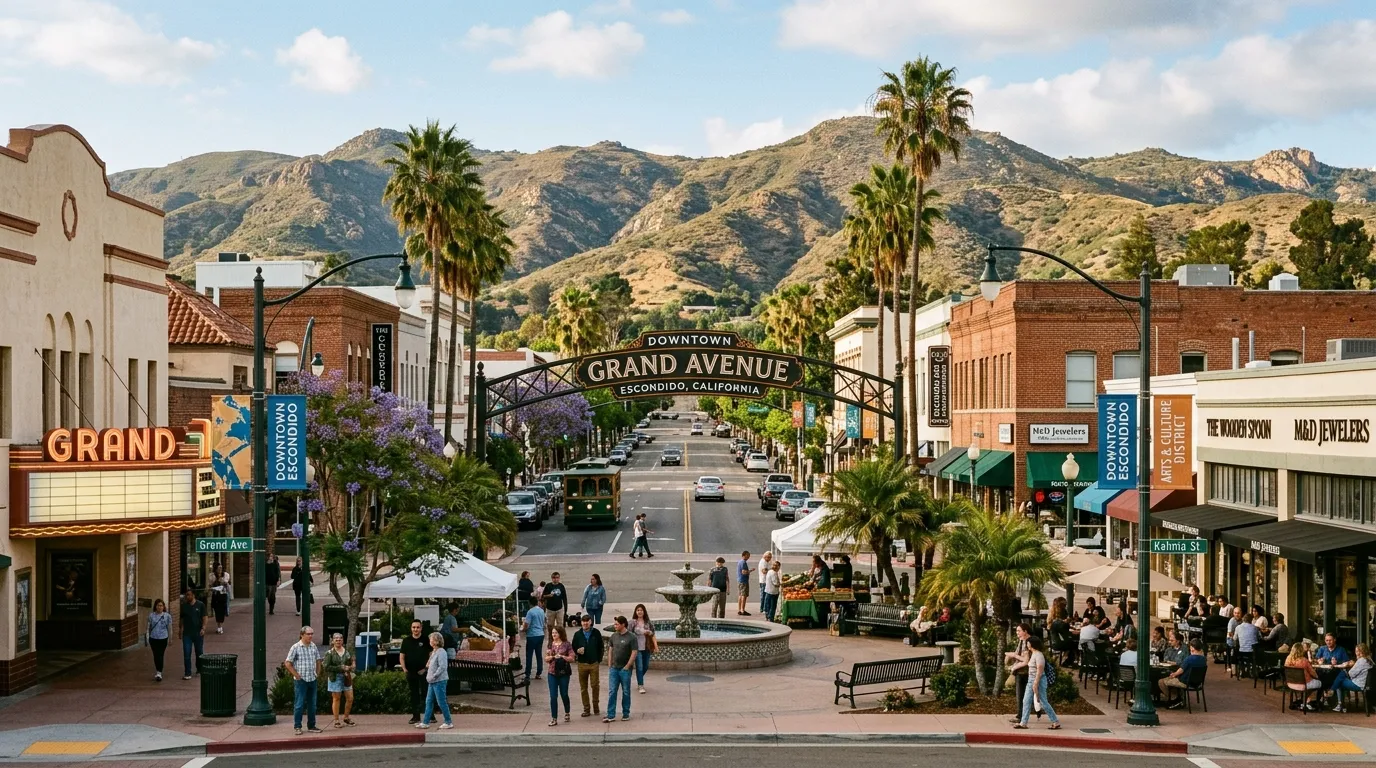 Escondido downtown and inland hills