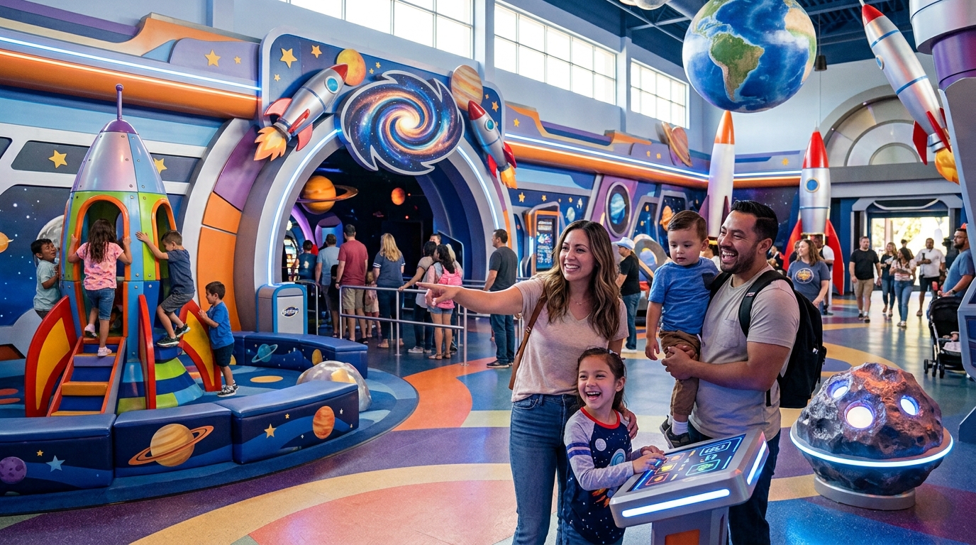 Families exploring a new space-themed attraction in Carlsbad