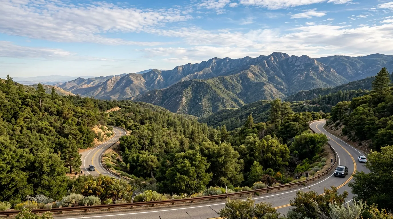 Mountain road and forest in San Diego County