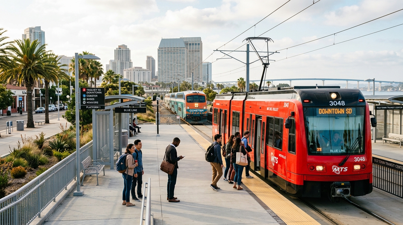 Travelers exploring San Diego County using public transportation